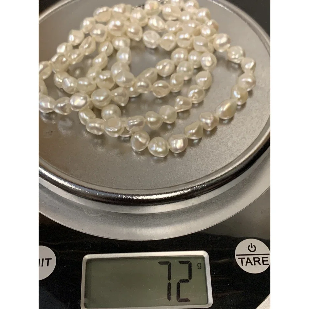 Vintage 14K White Gold Opera Baroque Pearl Necklace 35